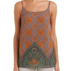 CAbi Arabesque Orange Teal Paisley Floral Cami adjustable Strap Tank‎ Top S